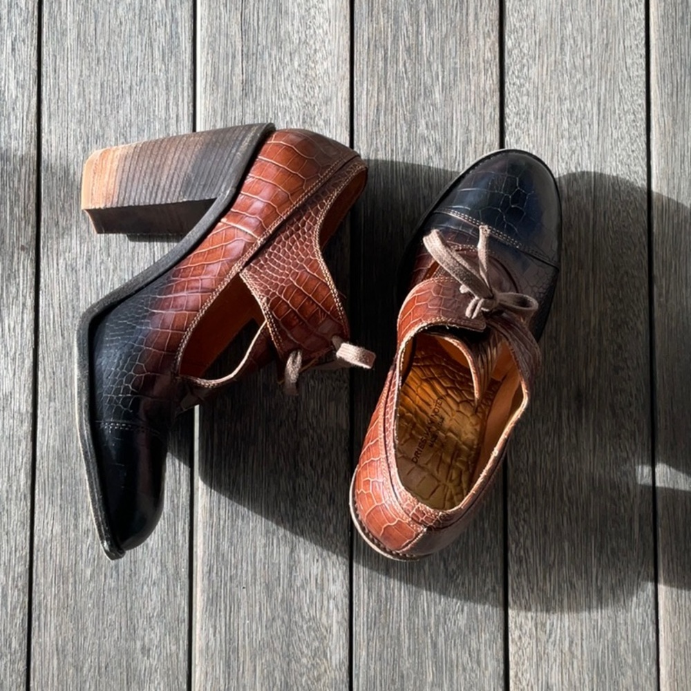 Dries Van Noten Brown and Black Croc-Embossed Heels 41